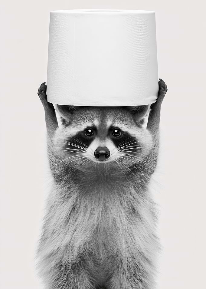 Cute Raccoon Holding Toilet Paper Roll