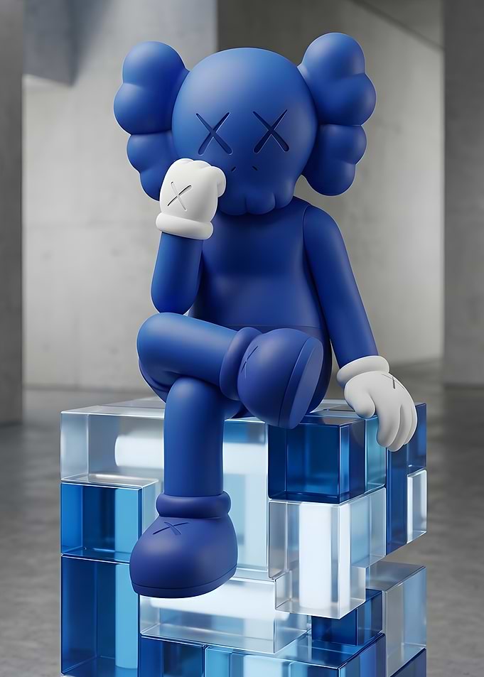 Blue KAWS Companion Sitting on Blocks