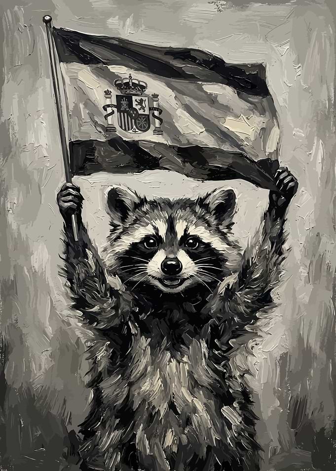 Raccoon Holding Spanish Flag Painting