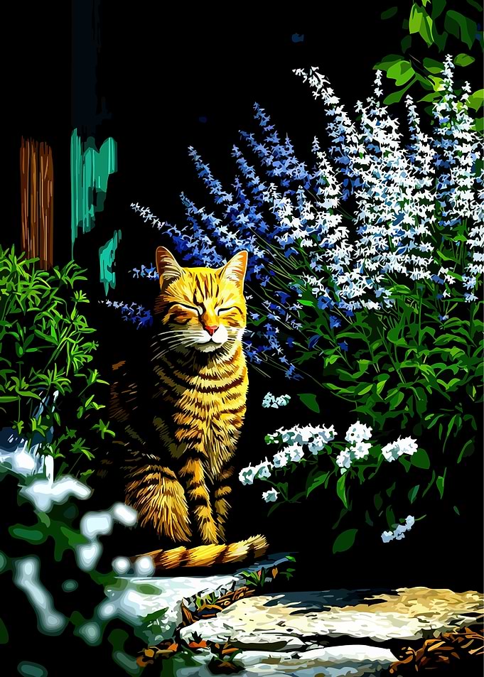 Serene Tabby Cat in Garden
