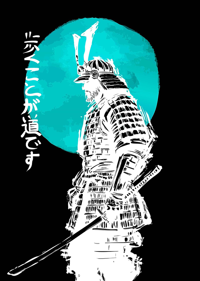 Samurai Warrior with Blue Moon