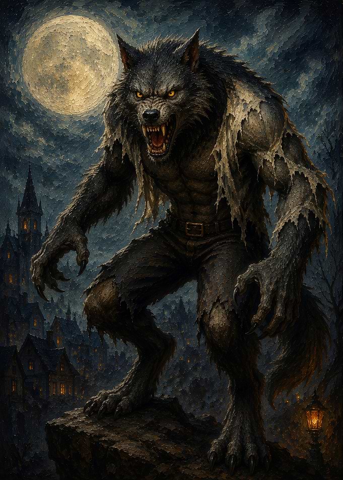 Fierce Werewolf Under Full Moon