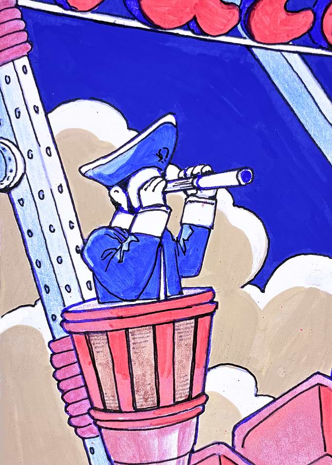 Captain in Crow's Nest Illustration
