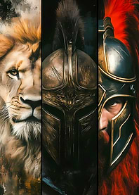 Lion and Spartan Warrior Triptych