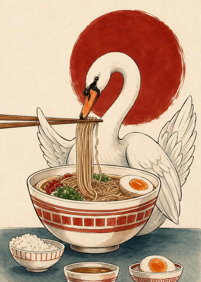 Swan Eating Ramen Illustration