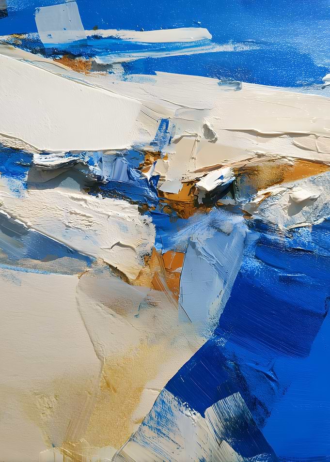 Abstract Blue and Cream Oil Painting