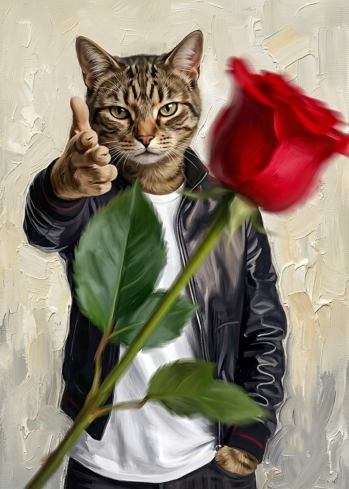 Cat Eminem pose with a Red Rose