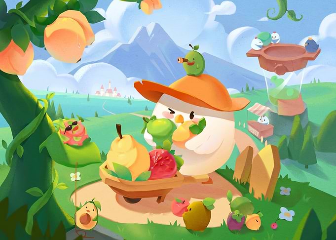 Cute Character Harvesting Fruit Illustration