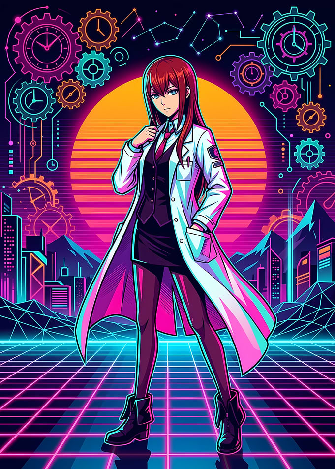 Kurisu Makise Synthwave Anime Portrait