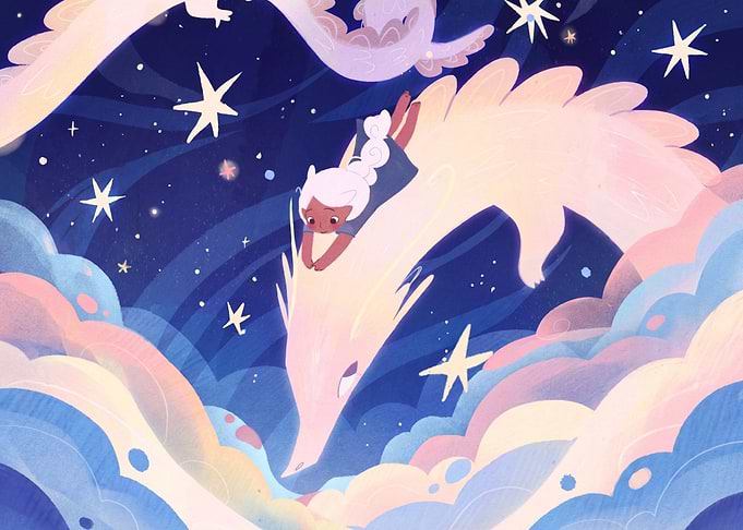 Girl Riding a Magical Dragon