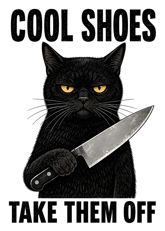 Grumpy Black Cat With Knife