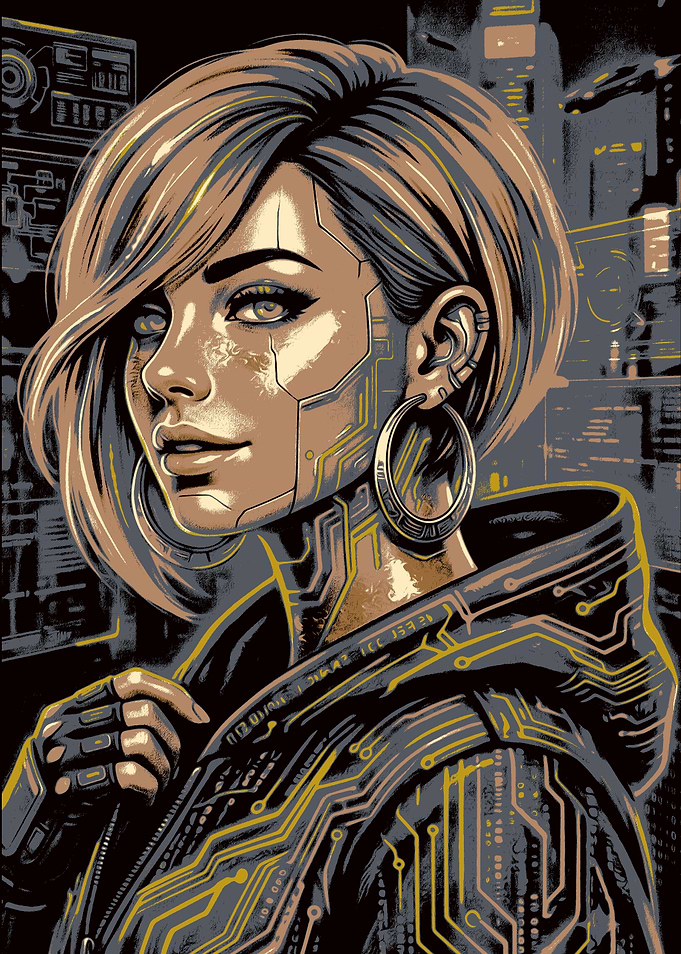 Cyberpunk Woman with Circuitry Details