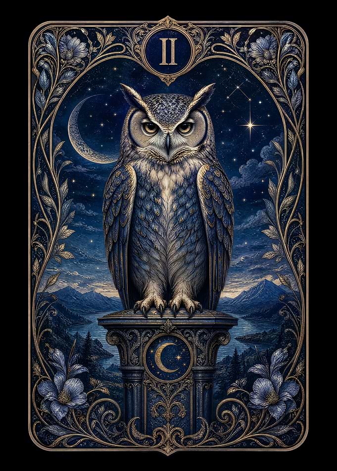 Mystical Owl Tarot Card Illustration
