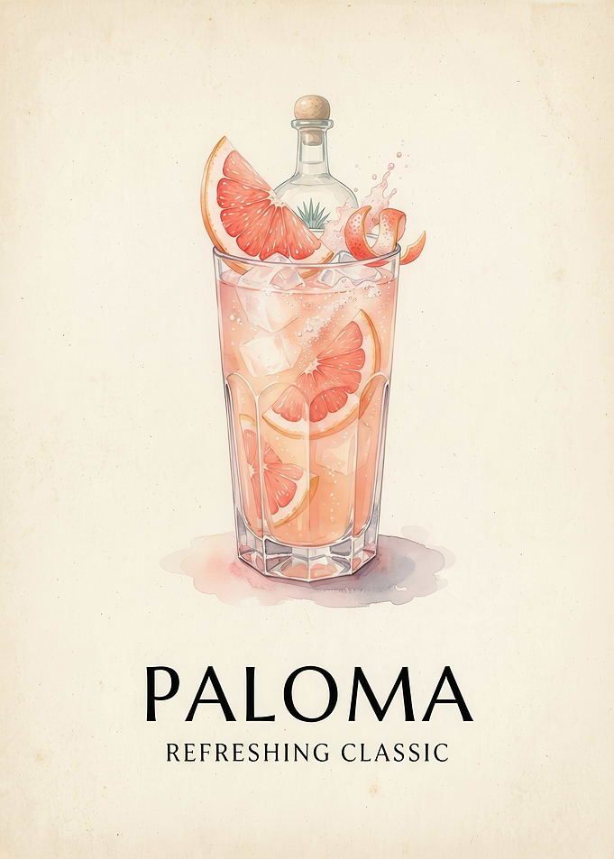 Paloma Cocktail Watercolor Art Print