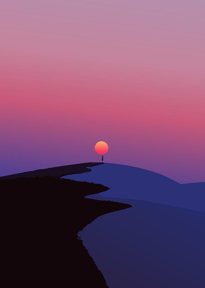 Minimalist Sunset Over Rolling Hills