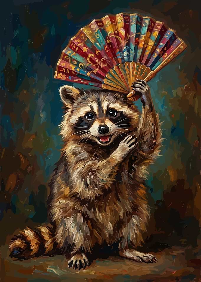 Raccoon Holding an Ornate Fan