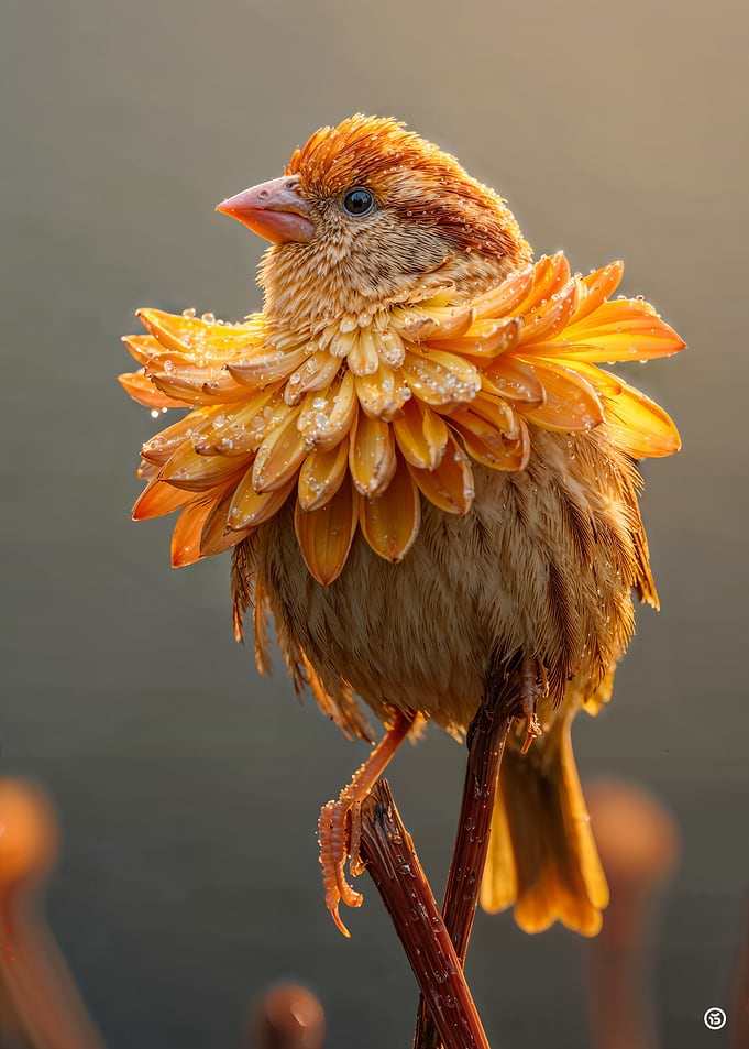 Bird with Flower Petal Collar