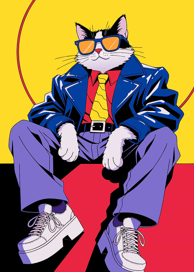 Cool Cat in Retro Fashion