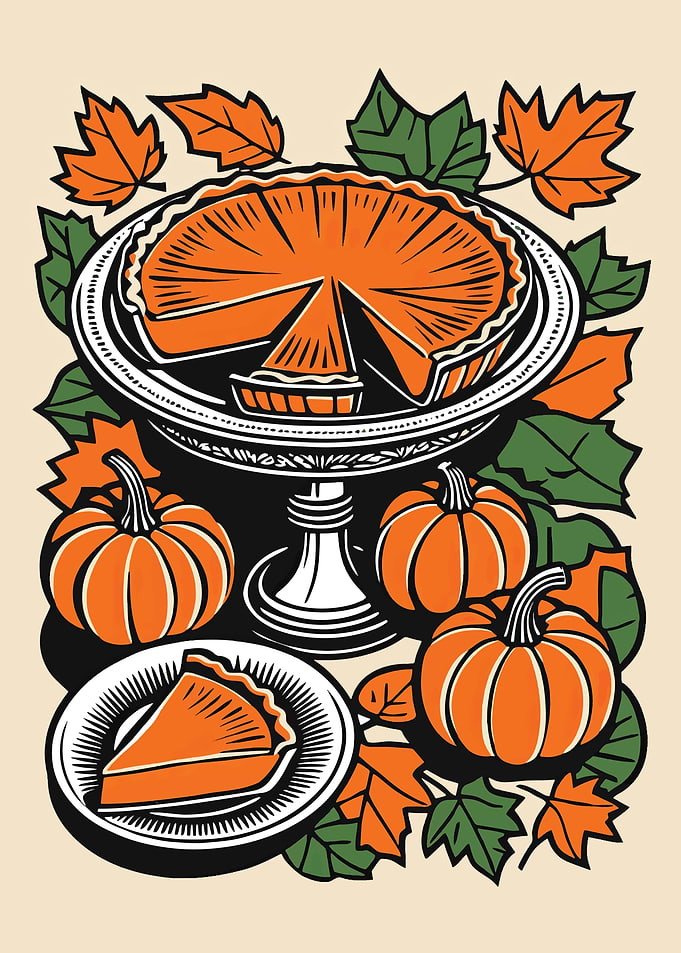 Autumn Pumpkin Pie Illustration
