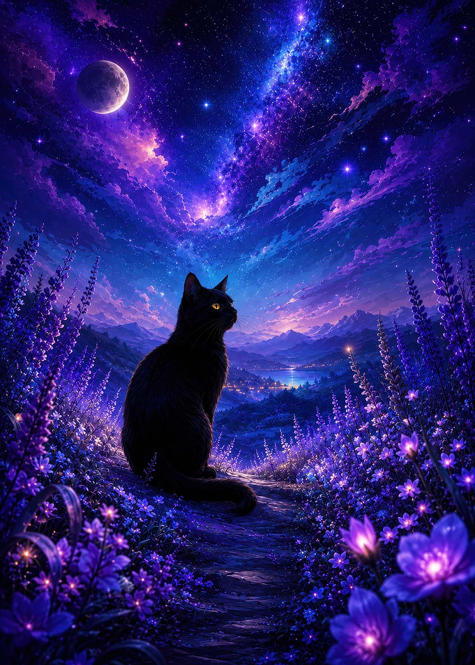 Black Cat in Lavender Field