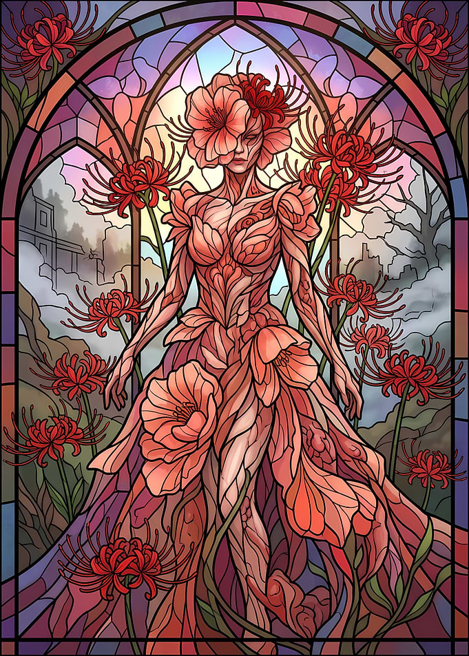 Stained Glass Spider Lily Goddess