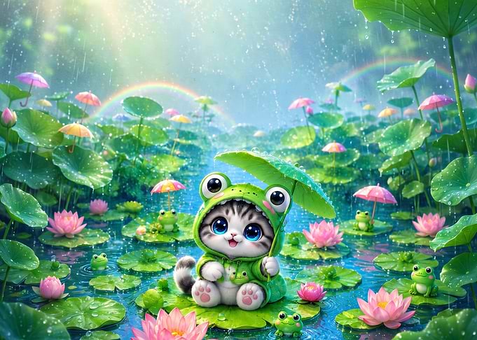 Cute Kitten in Frog Costume