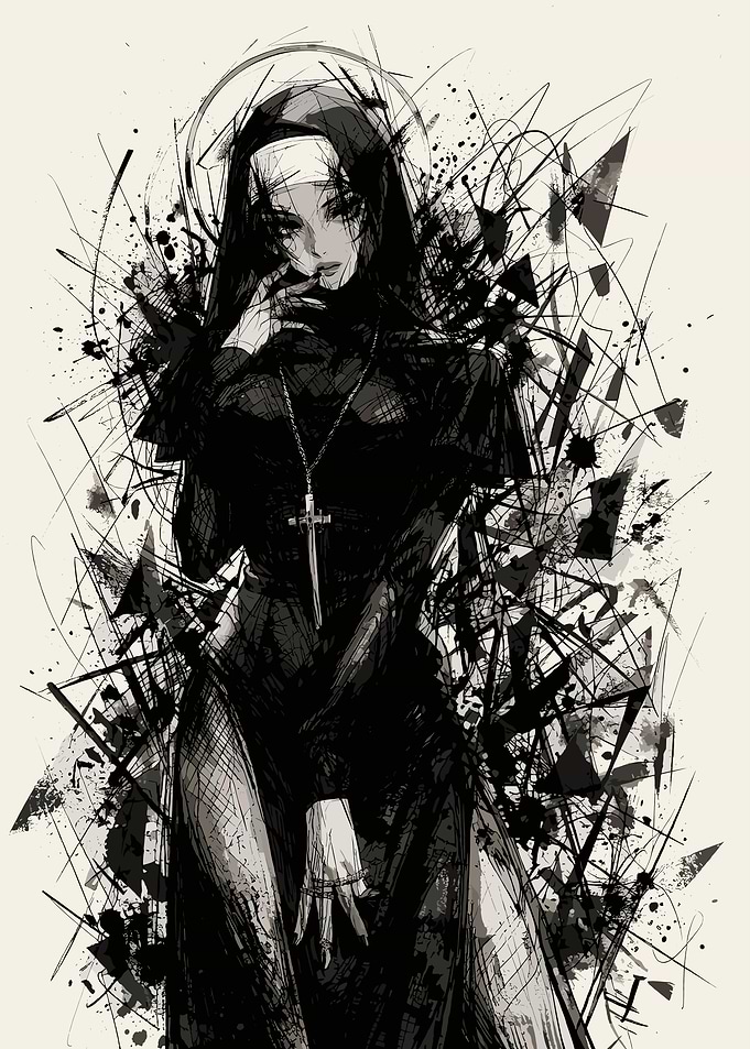 Abstract Anime Nun Illustration