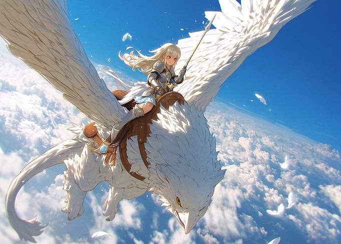 Anime Knight Riding White Griffin