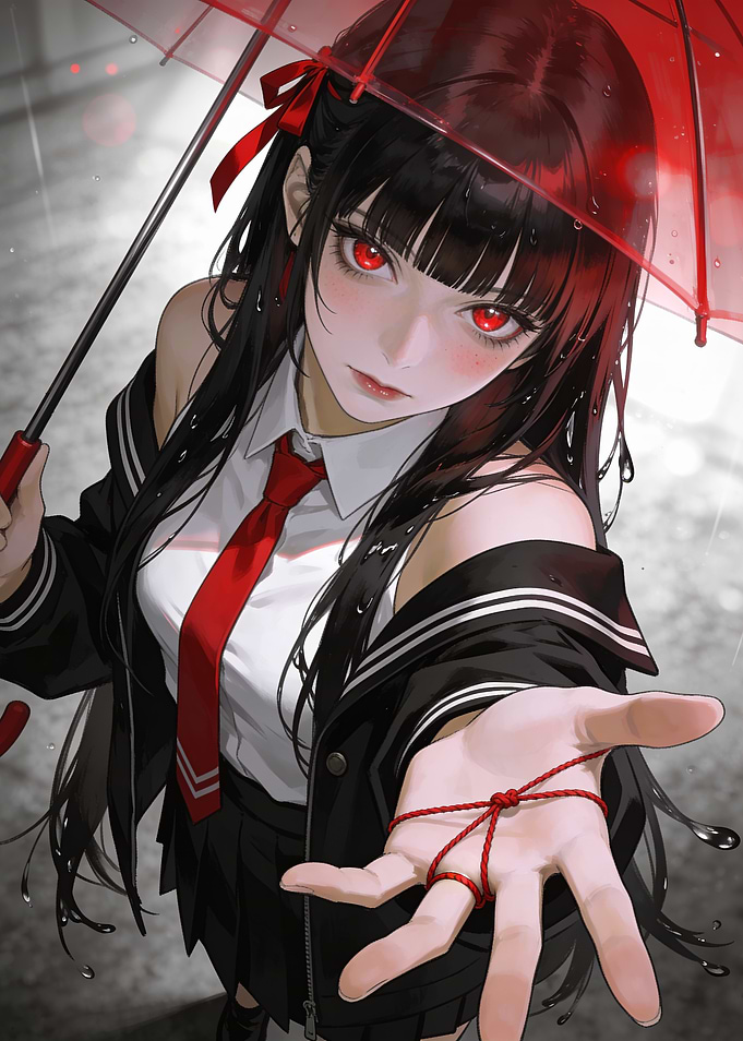 Anime Girl with Red Umbrella