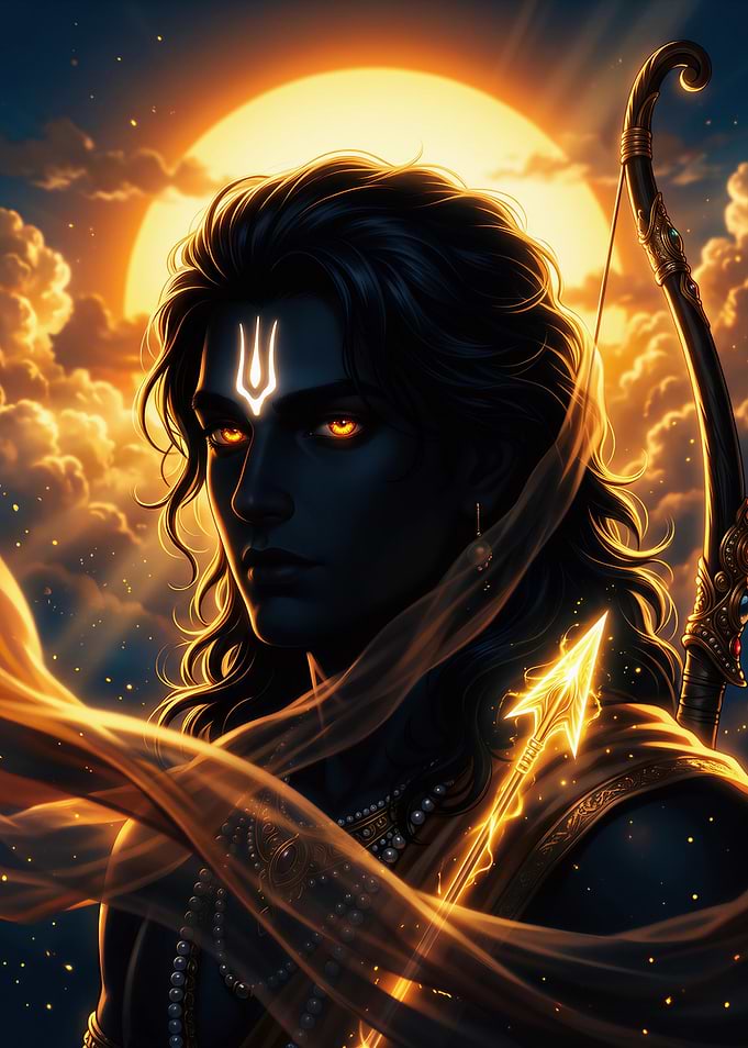 Lord Shri Ram – Divine Golden Portrait | Cinematic Hindu Wall Art