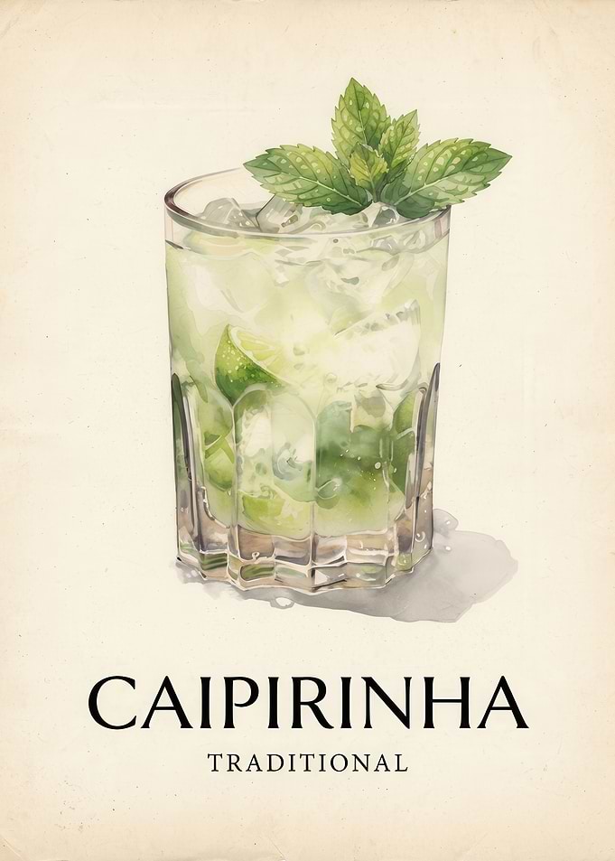 Traditional Caipirinha Cocktail Watercolor Poster