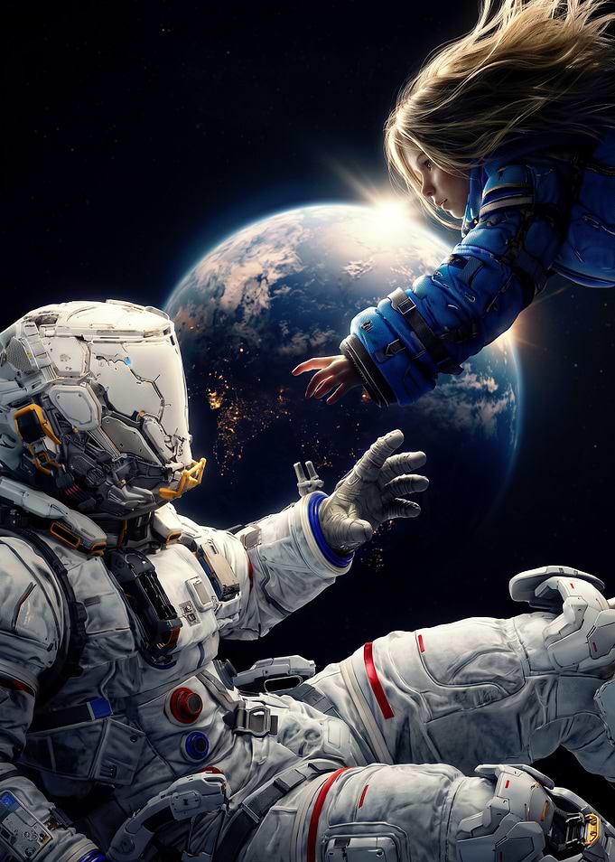 Astronaut Reaching for a Child in Space
