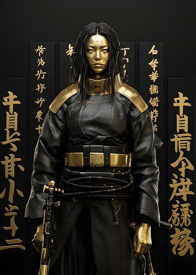 Golden Samurai Warrior in Black Armor