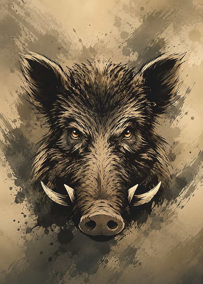 Intense Wild Boar Portrait Illustration