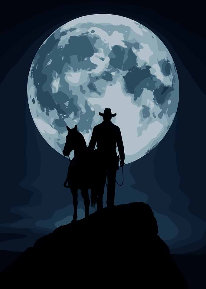 Lone Cowboy Under Full Moon