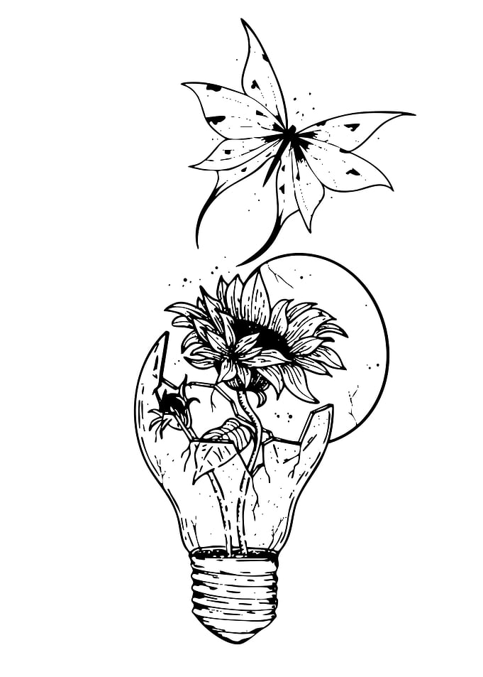 Sunflower in Broken Lightbulb Tattoo Design