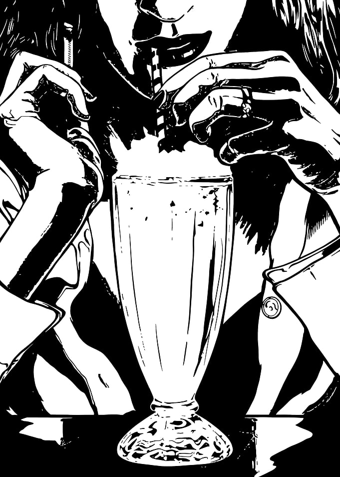 Mia Drinking Milkshake Noir Illustration