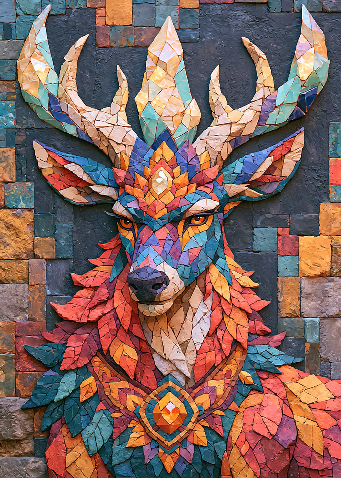 Colorful Mosaic Deer Wall Art