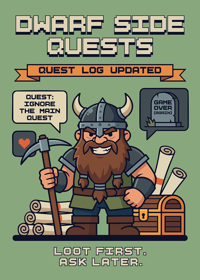 Dwarf Side Quest Gamer Fantasy RPG Wall Art