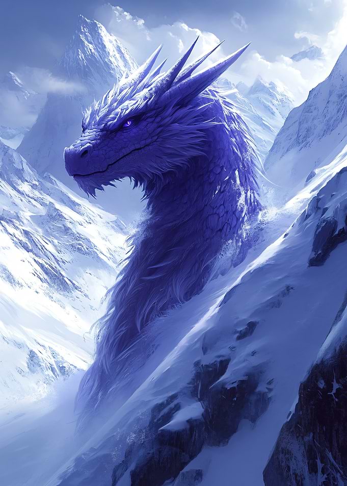 Majestic Purple Dragon in Snowy Mountains