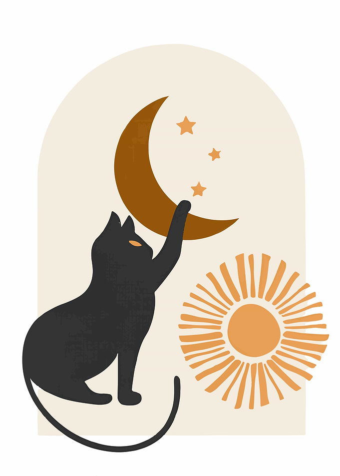 Boho Cat with Moon and Sun