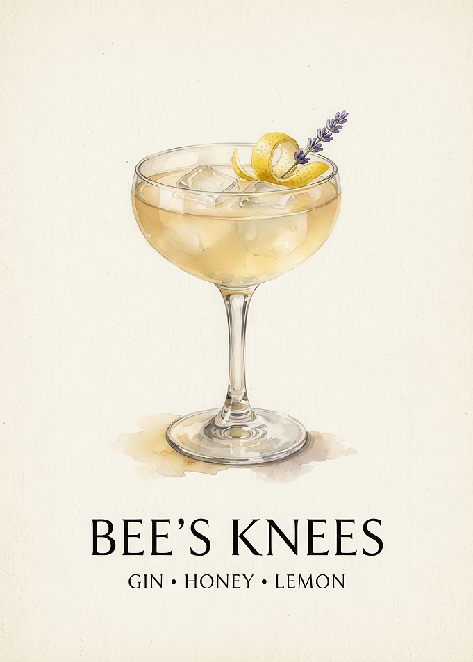 Bee's Knees Cocktail Watercolor Print