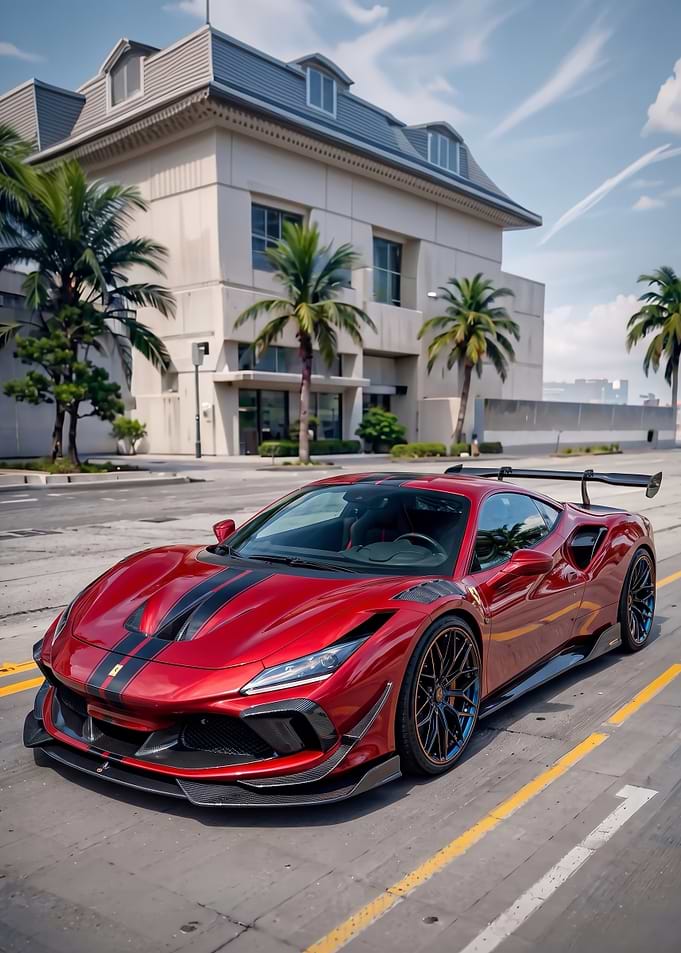 Red Ferrari Supercar on City Street