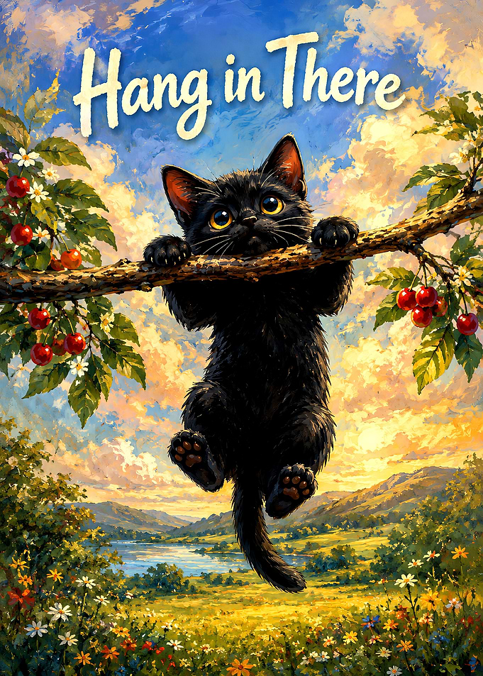 Hang in There Black Kitten Poster