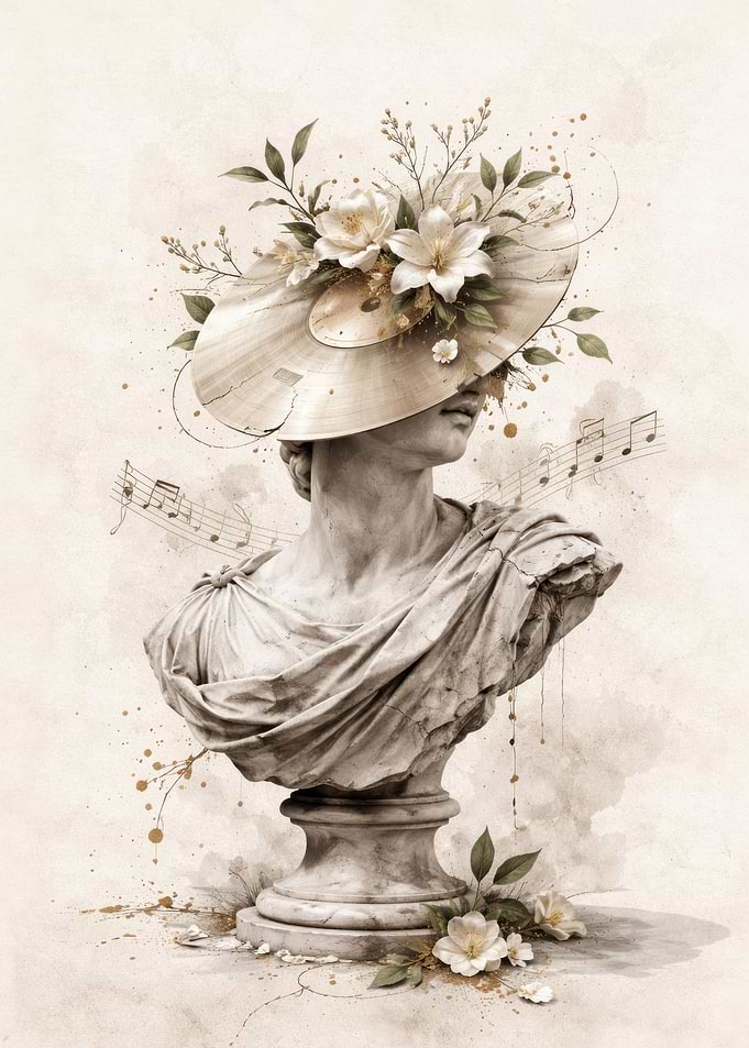 Classical Statue with Vinyl Record Hat - Vinyl Dreams
