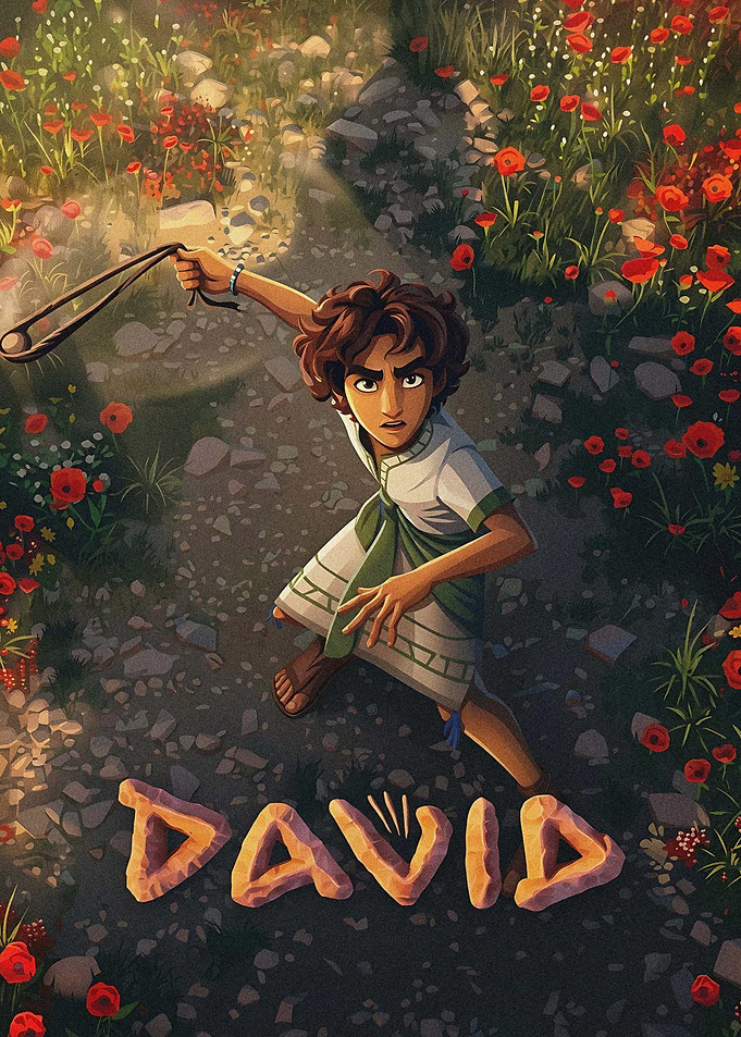 Young David with Slingshot Illustration
