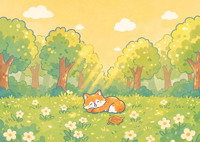 Cute Fox Sleeping in Sunny Meadow