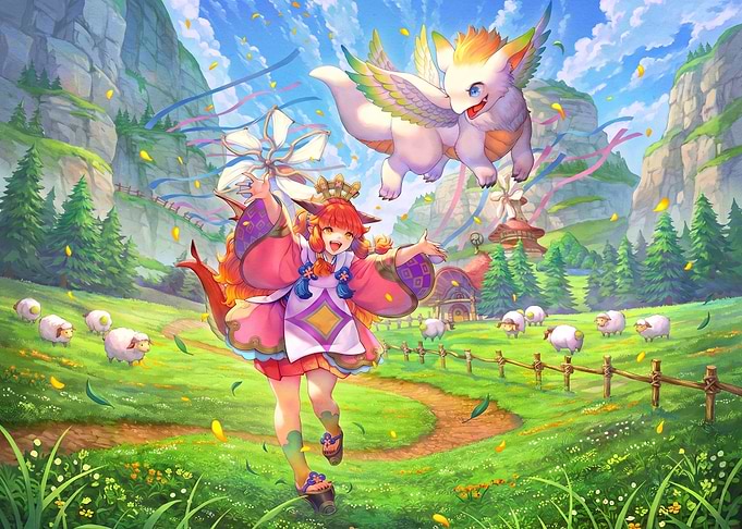 Anime Girl and Dragon in Meadow