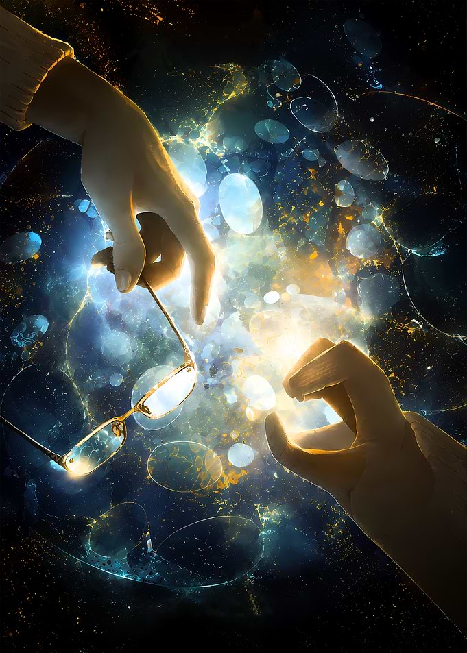 Hands Reaching for Glowing Glasses