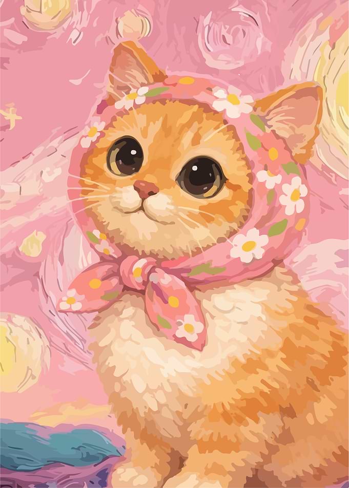 Cute Ginger Kitten in Floral Headscarf
